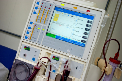 Dialysis medical device in use in hospital.